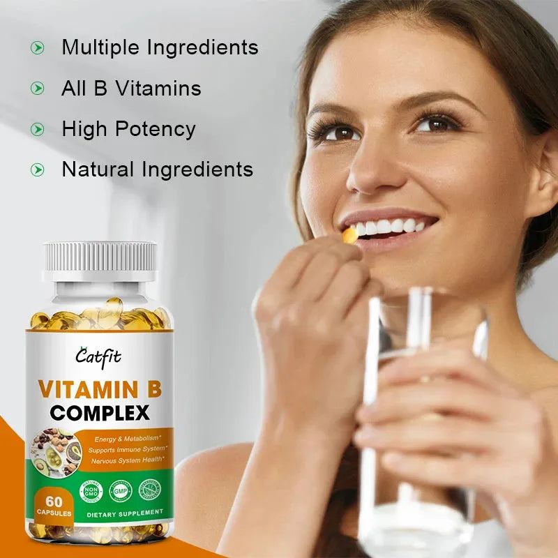 Catfit Compound Vitamin B Capsules VB B1 B2 B3 B5 B6 B7 B9 B12 Resveratrol Relieve Stress&Immune System Support Beauty Health