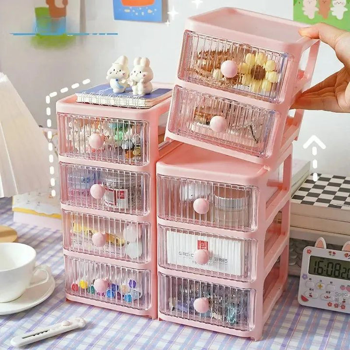 Creative Desktop Storage Box Organizer Plastic Drawer Transparent Multifunction Student Pen Holder Makeup Cosmetic Organizer Box