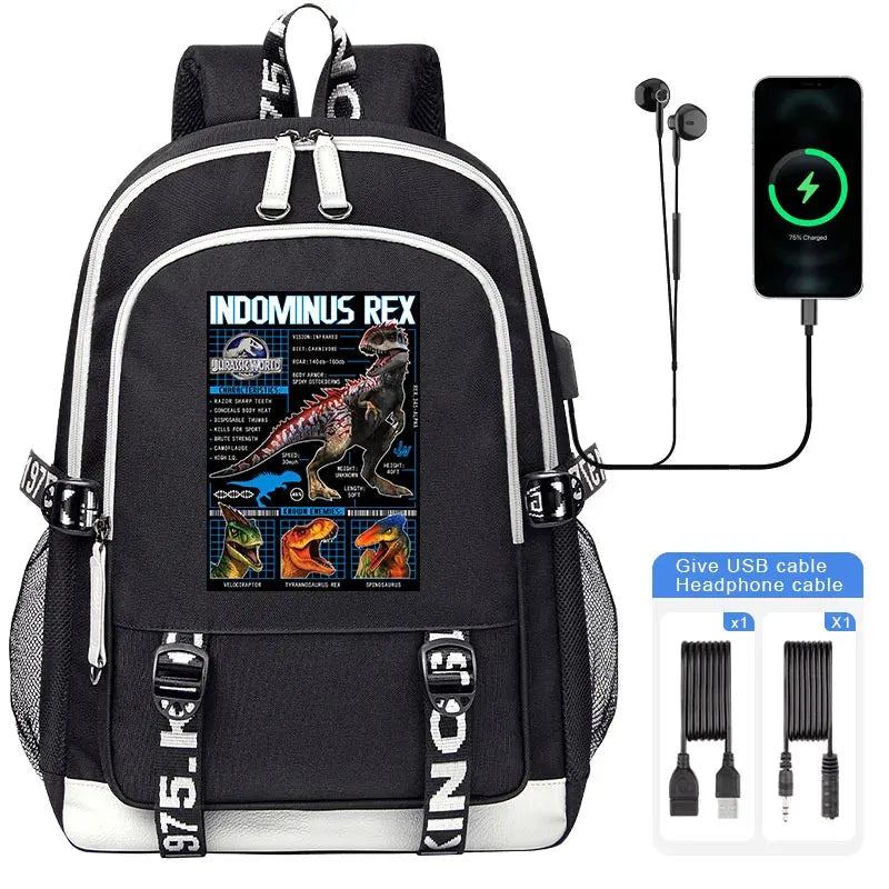 Jurassic World Indominus Rex Hybrid Predator Boy Girl Backpack Kids USB Book Bag Men large capacity Traveling Backpack