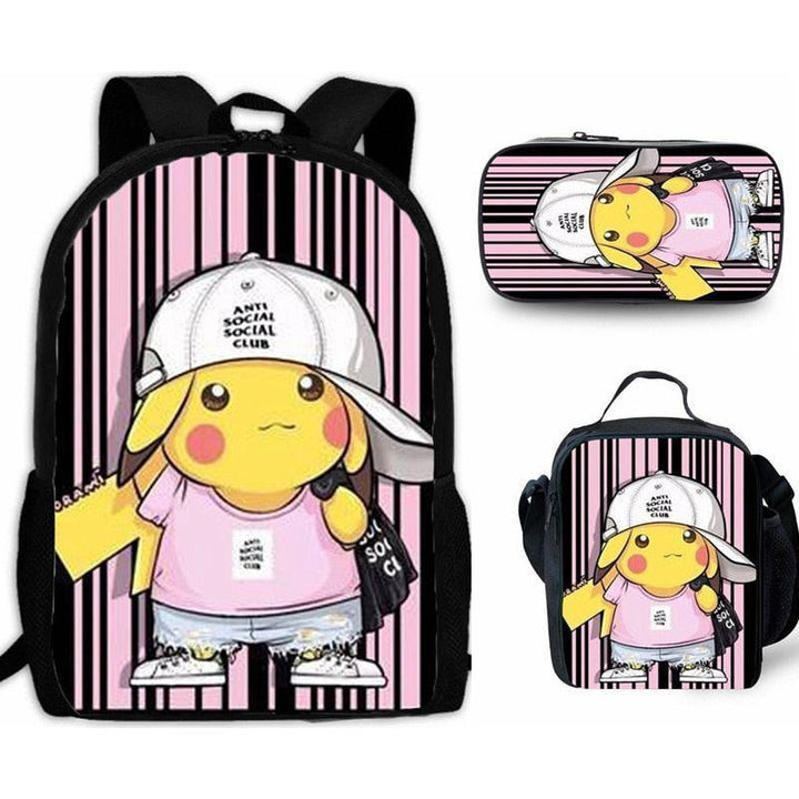 Cartoon Pikachou Schoolbag Backpack Lunch Bag Shoulder Bag Pencil Case Gift for Kids Students - Jointcorp