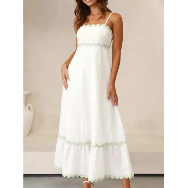 Sexy Striped Spaghetti Strap Long Dresses For Women Backless Casual Vacation Maxi A-line Beach Dress Female Sleeveless Vestidos