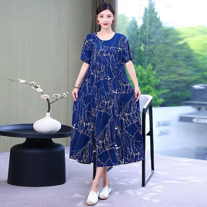 Dress For Women Floral Print Short Sleeve Elegant Vintage O-Neck Plus Size Dresses Women Clothing - Jointcorp