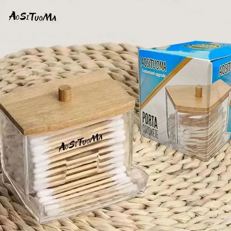 1pc7 Oz Cotton Swab Pads Holder Organize And Store Cotton Buds In Style With Wood Lids Perfect For Bathroom And Apothecary Jars