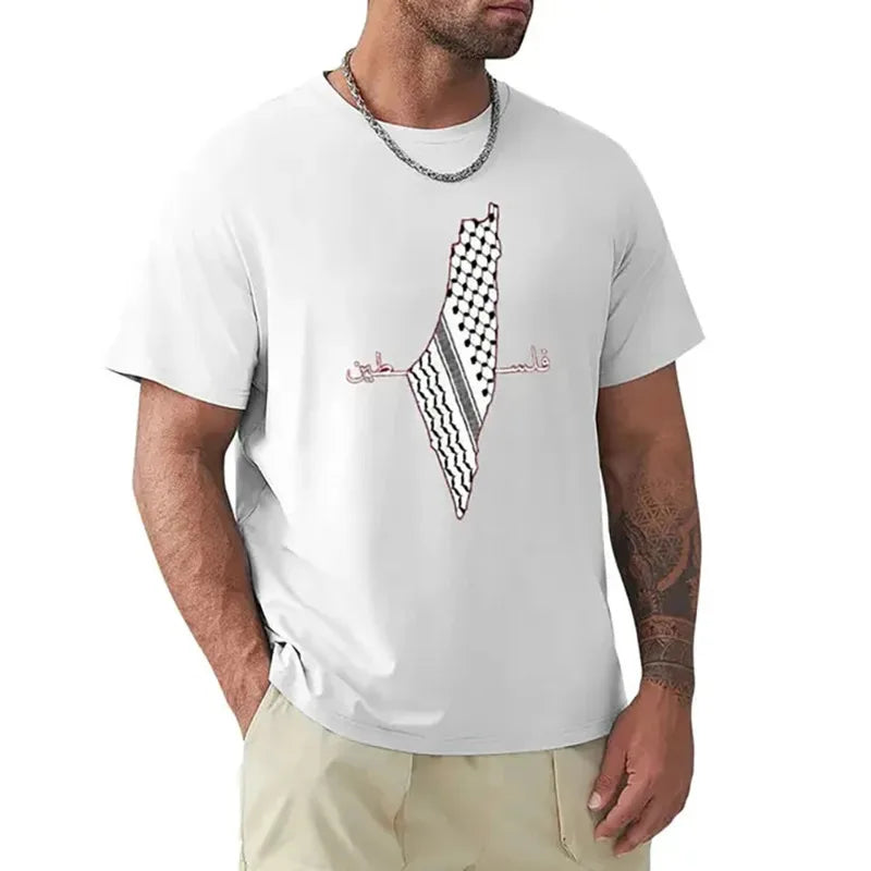 Sual Cotton Breathable T-ShirJRJZ Men's Clothing Kids Palestine Map Summer Trendy Printed Men's Cat Arab Palestine ROLI