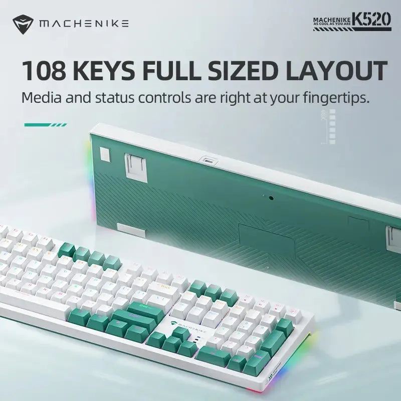 Machenike K520 Mechanical Keyboard Wired Connection Blue Switch Hot Swappable 108 Keys LED Backlit RGB Sidelit Gaming Keyboard