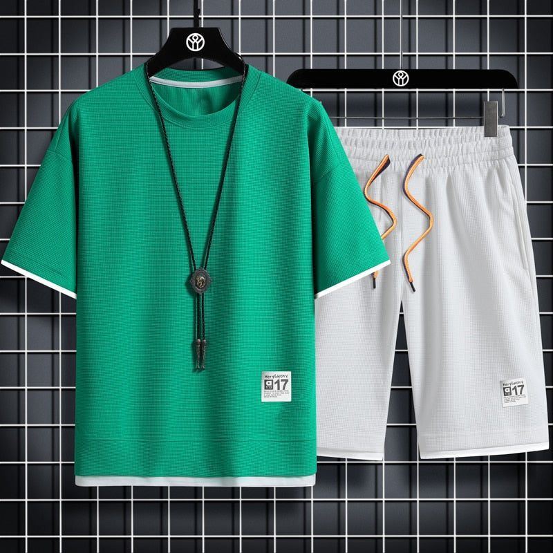 sport t shirt suits 2 piece matching sets outfit clothes for men - Jointcorp