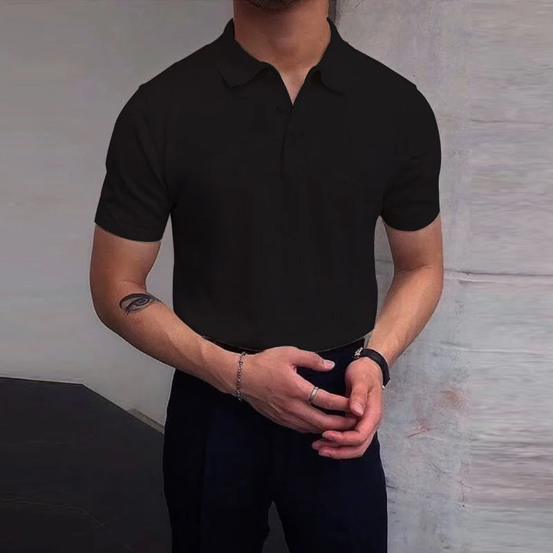 Fashion Slim Short Sleeve Mens Knit Tops Turn-down Collar Buttoned Casual Breathable Knitting Polo Shirt For Men Summer T Shirt