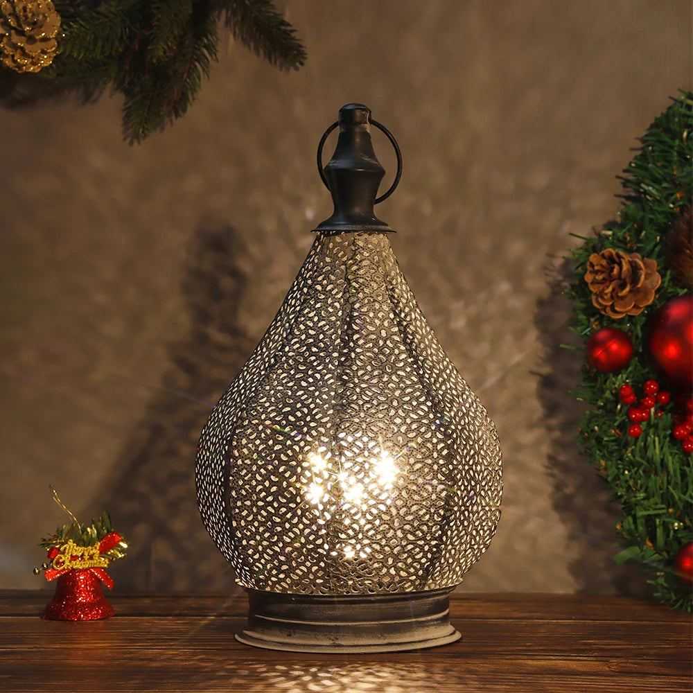 Moroccan Metal Table Lamp Wireless Battery Powered Lamp Living Room Touch Lamp Patio Lanterns for Outdoor Garden Home Decor