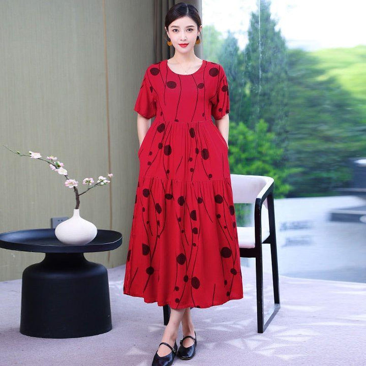Dress For Women Floral Print Short Sleeve Elegant Vintage O-Neck Plus Size Dresses Women Clothing - Jointcorp