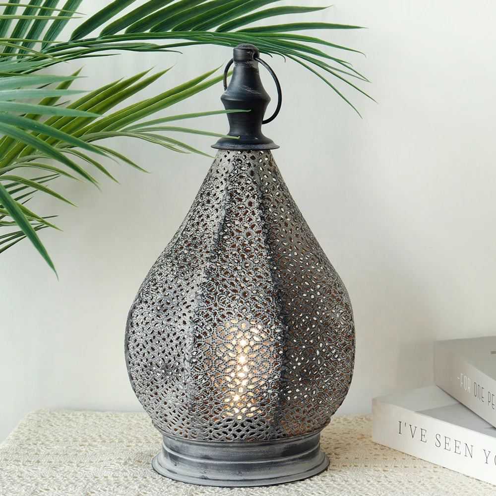 Moroccan Metal Table Lamp Wireless Battery Powered Lamp Living Room Touch Lamp Patio Lanterns for Outdoor Garden Home Decor