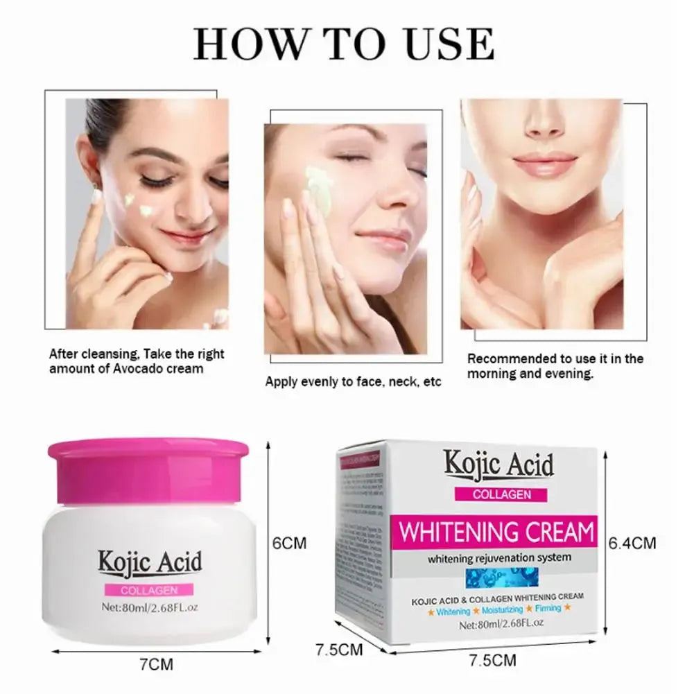 Collagen Kojic Acid Cream Facial Serum Moisturizing Nourish Damaged Bright Cream For Skin Care Repair Kojic Acid Face Cream 80ml