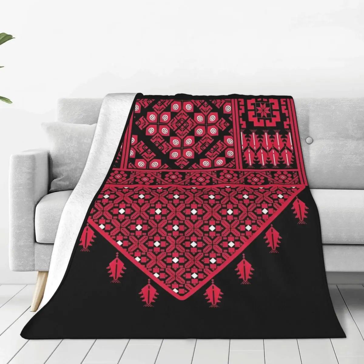 Palestinian Tatreez Cross Stitch Embroidery Art Arabic Blanket Palestine Travelling Flannel Throw Blanket Super Warm Bedspread