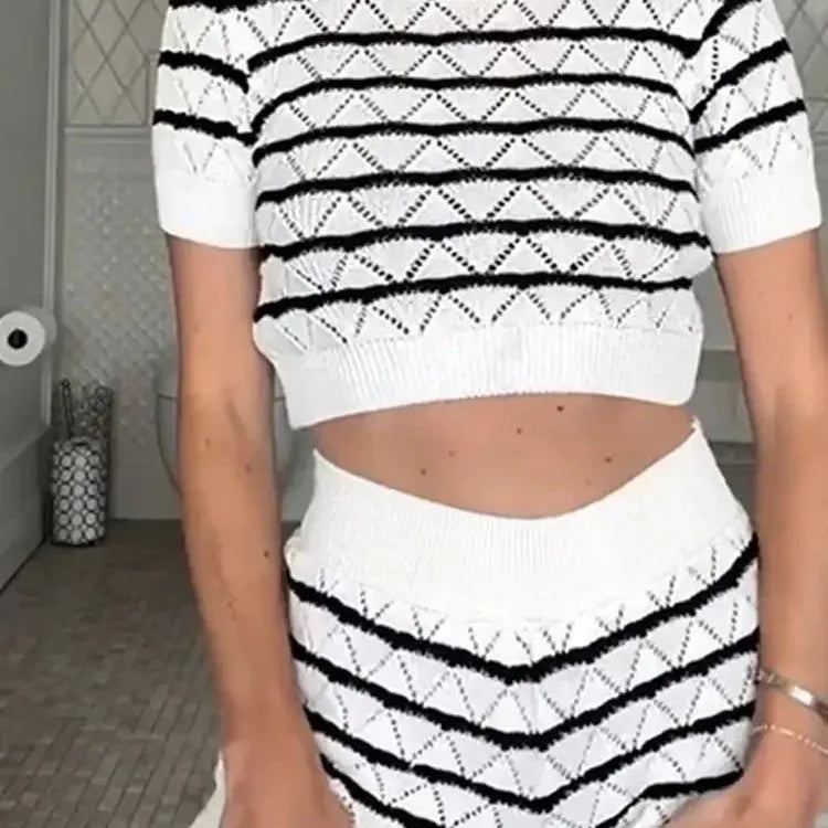 Women Fashion Striped Knitted Sleeveless Mini Dress Elegant Sleeveless High Waist A-line Skirt 2024 Holiday Beach Vestidos