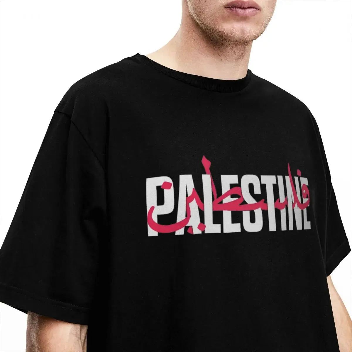 Palestine Word Arabic And English T Shirt Summer Y2K Funny T-Shirts Pure Cotton Trending Tshirt For Men Short Sleeves  Clothing