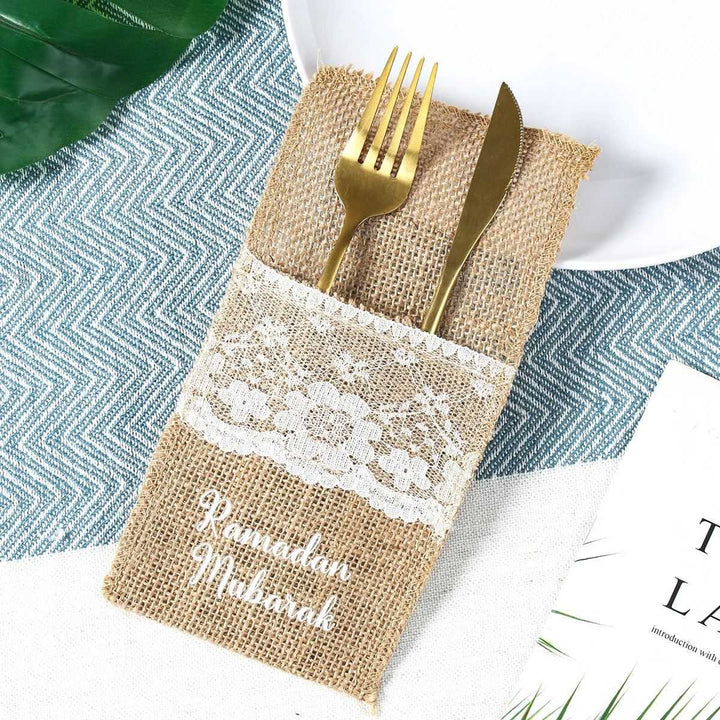 EID Mubarak Decoration Burlap Cutlery Bags Ramadan Decor 2025 Cutlery Bag Ramadan Kareem Islamic Muslim Party Eid Al Adha Gifts