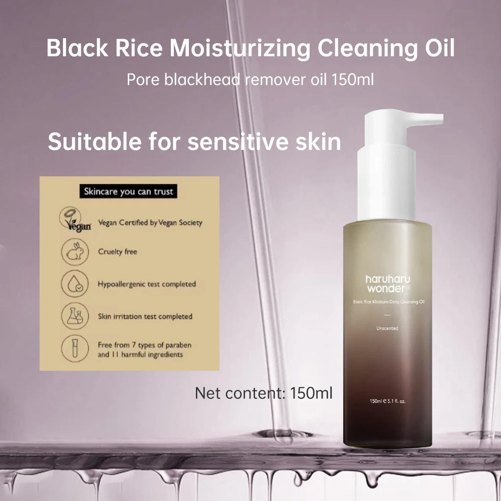 Korean Skin Care Sets Haruharu Wonder Hyaluronic Acid Black Rice Toner Pore Blackhead Makeup Cleansing Oil 150ml Face Care Sets