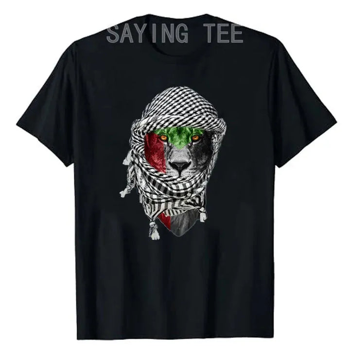 Palestinian Lion T-Shirt Humor Funny Palestine Flag Print Graphic Tee Tops Short Sleeve Blouses Novelty Gift Peace Lover Clothes