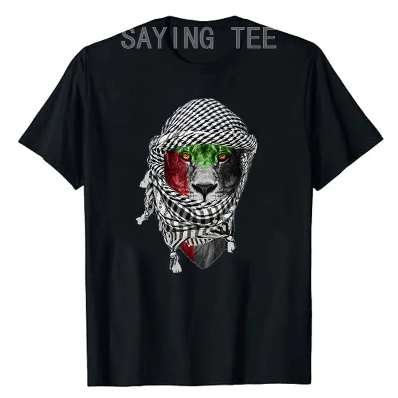 Palestinian Lion T-Shirt Humor Funny Palestine Flag Print Graphic Tee Tops Short Sleeve Blouses Novelty Gift Peace Lover Clothes