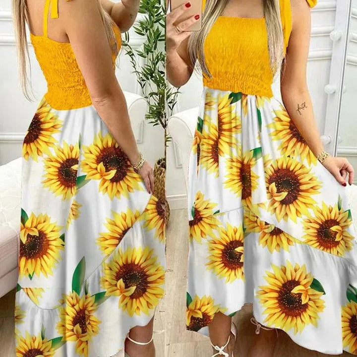 Summer Women's 2022 new irregular strapless halter sleeveless long dress Sling Patchwork Print Irregular Tube Top Dress