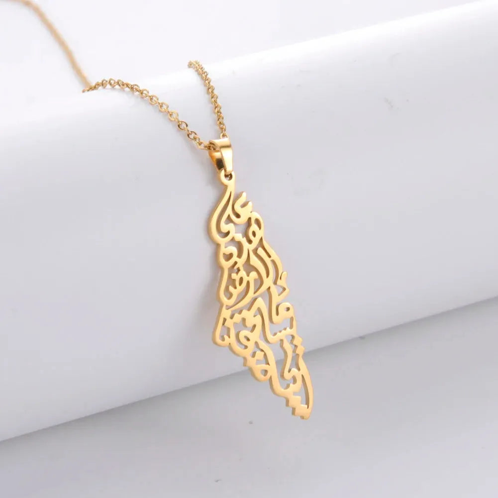 Skyrim Arabic Palestine Map Pendant Necklace Stainless Steel Neck Chain for Women Men Country Geography Jewelry Gift Wholesale