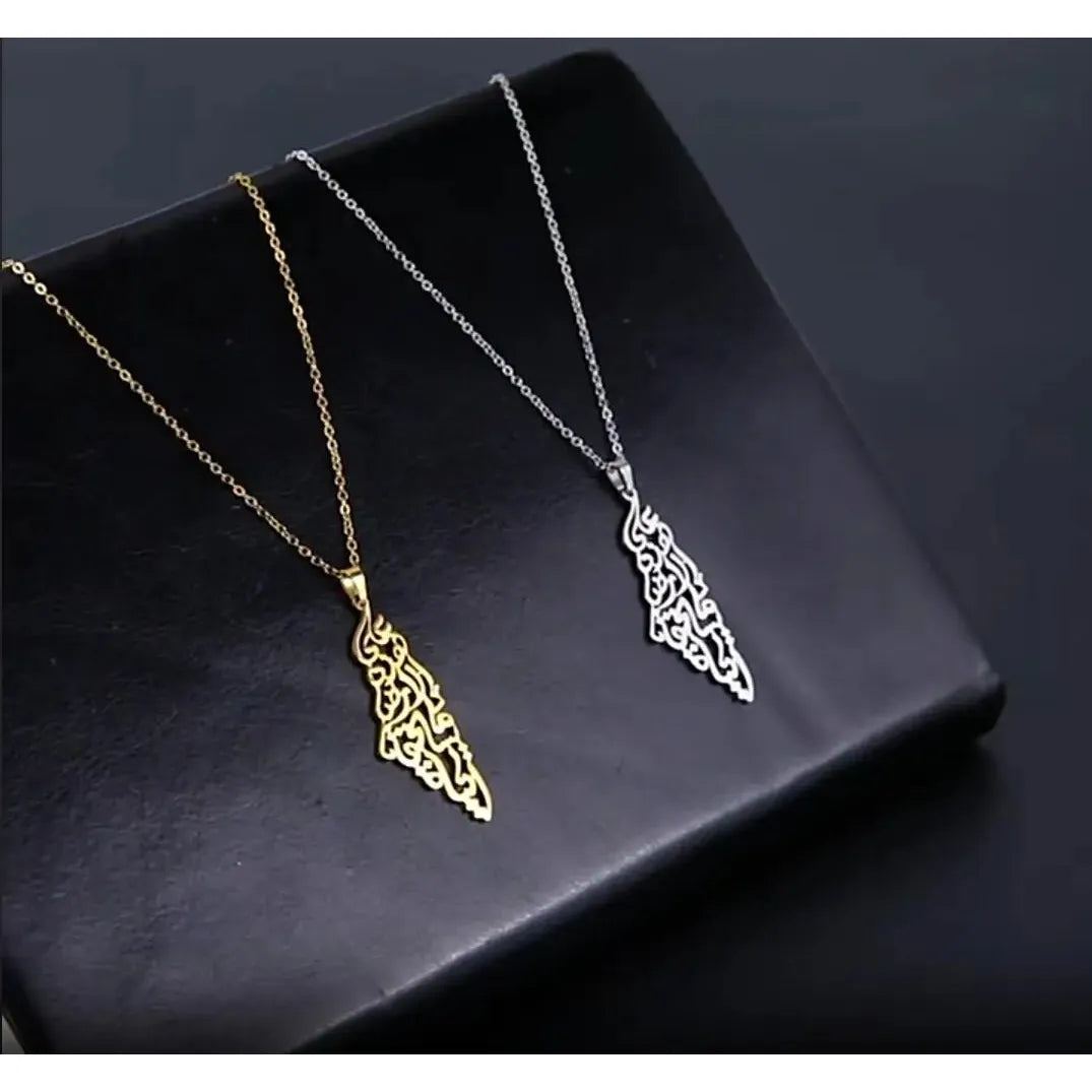 Skyrim Arabic Palestine Map Pendant Necklace Stainless Steel Neck Chain for Women Men Country Geography Jewelry Gift Wholesale