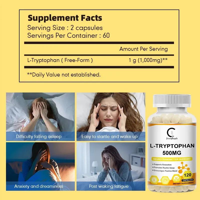 GPGP Greenpeople L-Tryptophan Capsule Antidepressant Adjusting emotions Nervous System Care Help Sleep Pill Anti-Pellagra