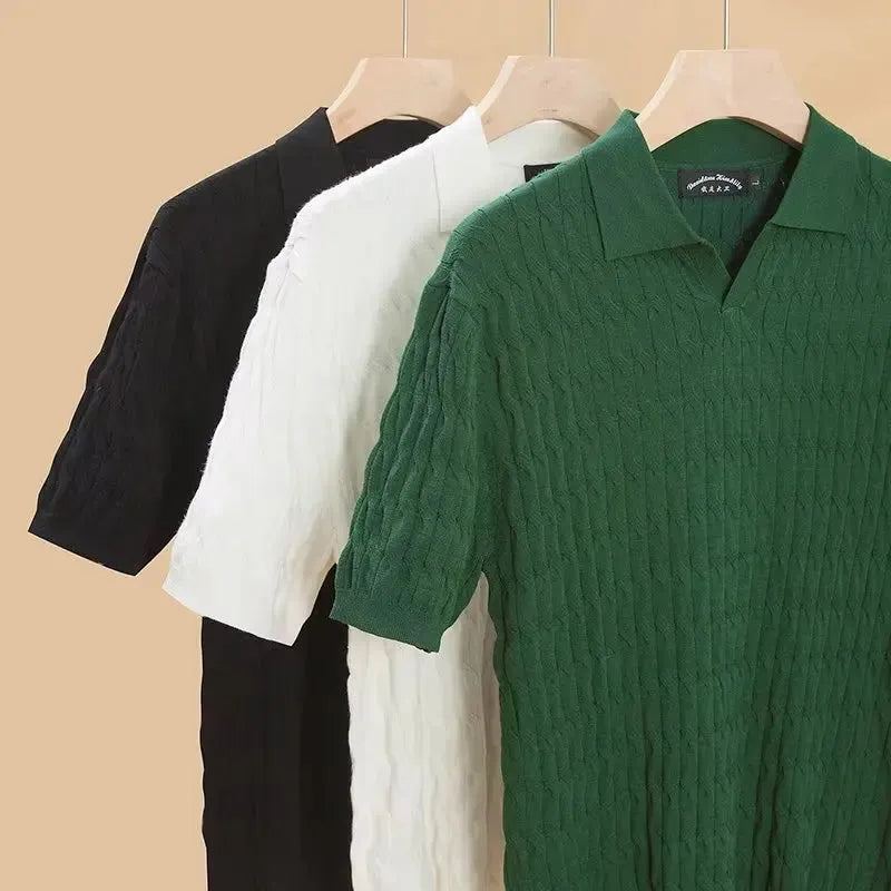 2023 New Fashion Knit Polo Shirts Men Korean Style Slim Fit  Solid Short Sleeve Top Summer Trend Premium Polos Tshitrt  For Mens