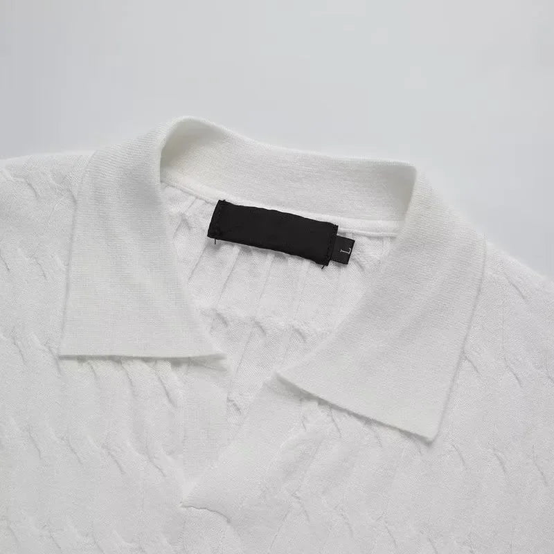 Luxury Summer Solid Casual Polo Shirts Men Sexy Slim Fit V-Neck Knitted Tops Men's Jacquard Short Sleeve Shirts Leisure Knitwear