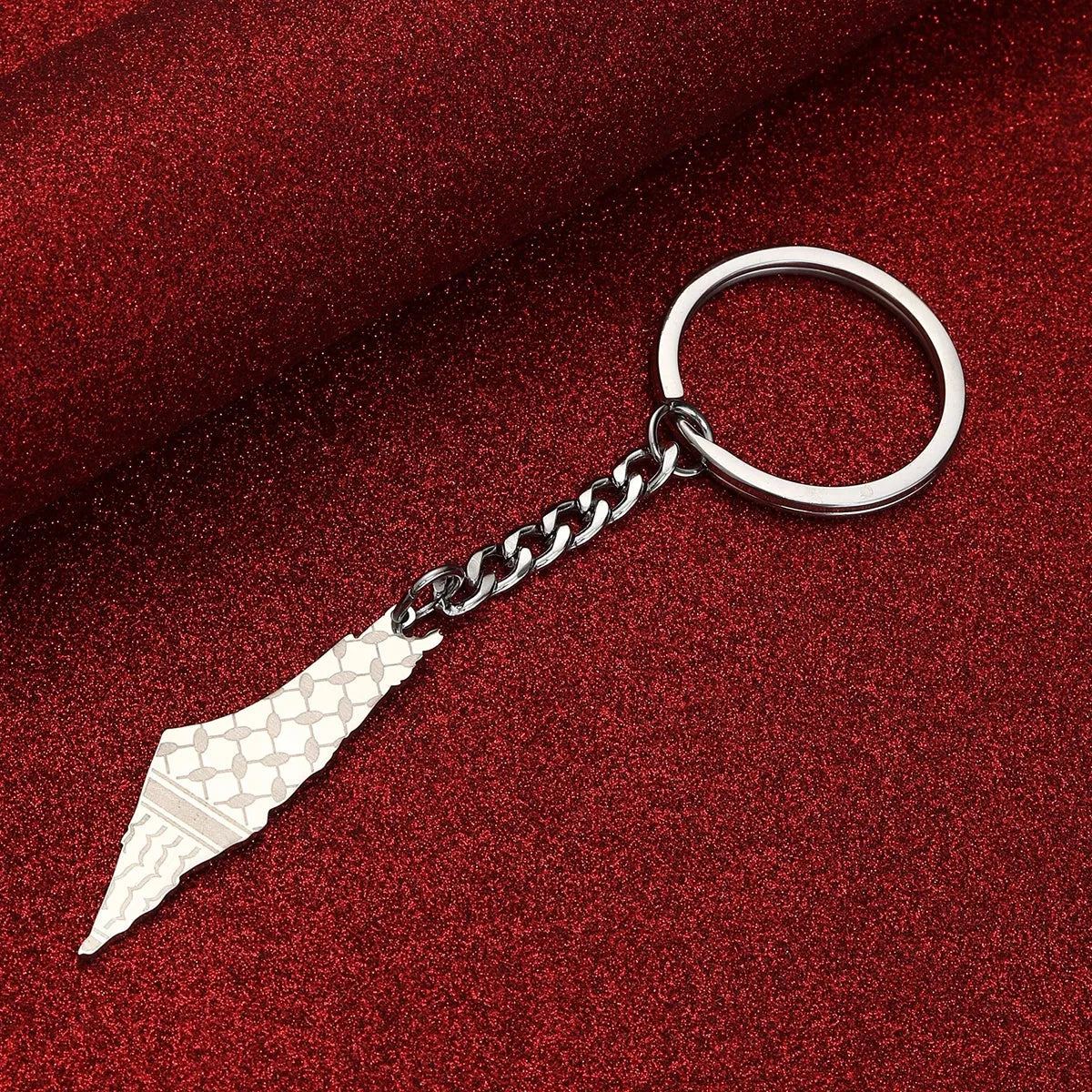 Stainless Steel Palestine in Arabic Map With Flag Keychain Jewelry