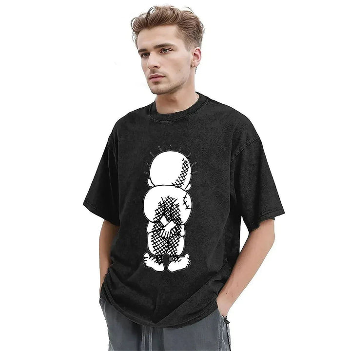 Vintage Washed T Shirt Handala Loose T-Shirts Naji Al Ali Palestined Trending Tee Shirt for Couple Summer Aesthetic Logo Tops