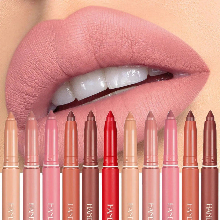New 12 Color Matte Lipstick Pen Nude Pink Matte Solid Lip Gloss Waterproof Long Lasting Lipstick Pencil Lip Liner Pen Lip Makeup