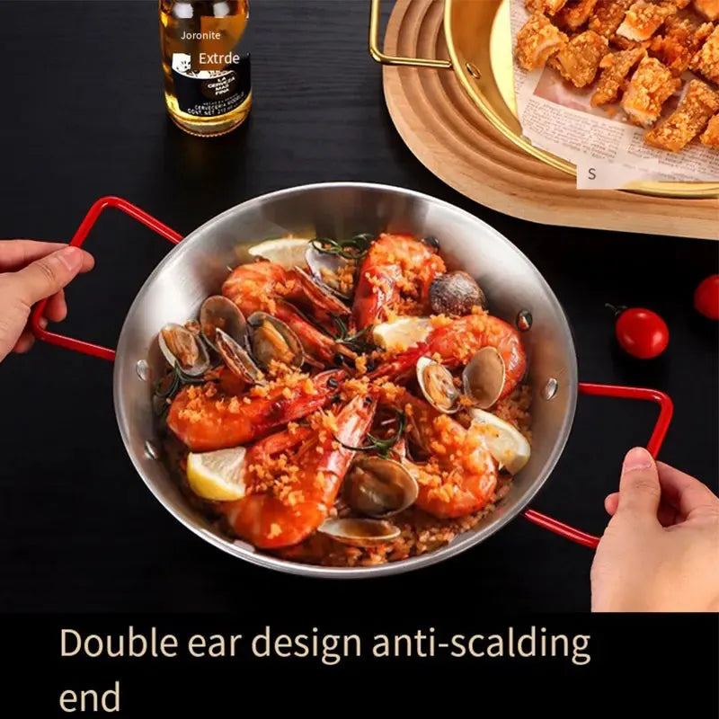 Stainless Steel Seafood Plate Thickened Paella Paella Pan Pan with Two Ears Red Handle TrayPaella Pan, Stainless Steel Risotto P