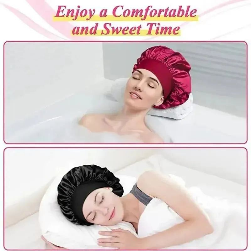 Women's Wide Brim Nightcap Silk Bonnet Hair Wrap for Sleeping Sleep Cap With Elastic Soft Band Sleep Cap With Elastic Soft Band