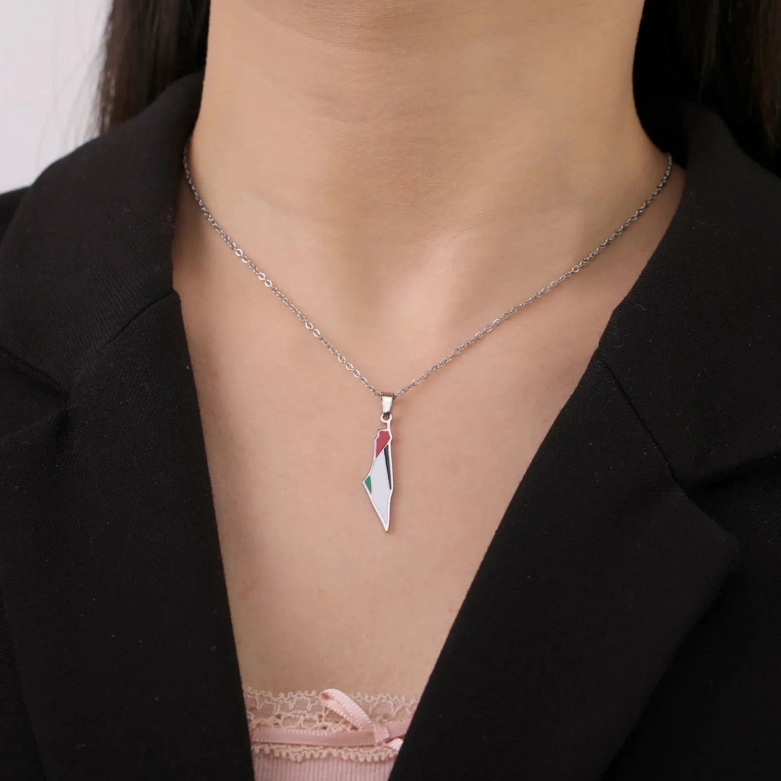 Skyrim Arabic Palestine Map Pendant Necklace Stainless Steel Neck Chain for Women Men Country Geography Jewelry Gift Wholesale