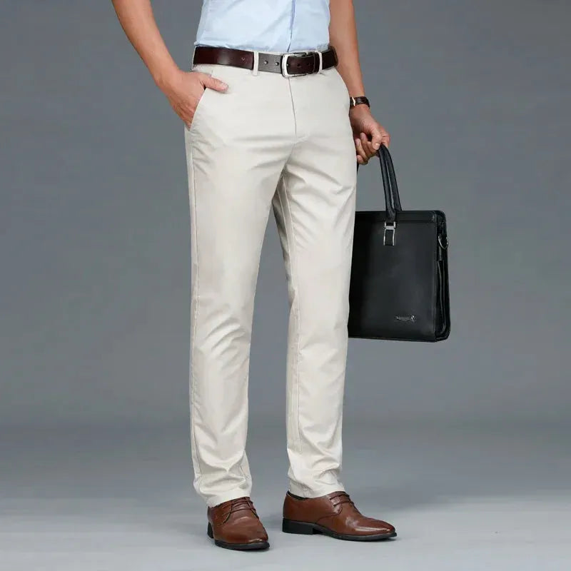 Autumn Casual Men's Lyocell High Stretch Business Suit Pants Classic Male Beige Elastic Waist British Style Trousers Plus Size