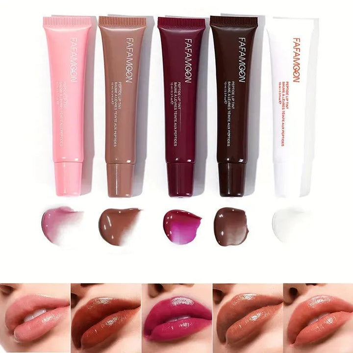 5-Color Peptide Glossy Lip, Balm Long Lasting Hydrating and Lightening Lip Lines,Sexy Plumping Colorfast,Lip Treatment