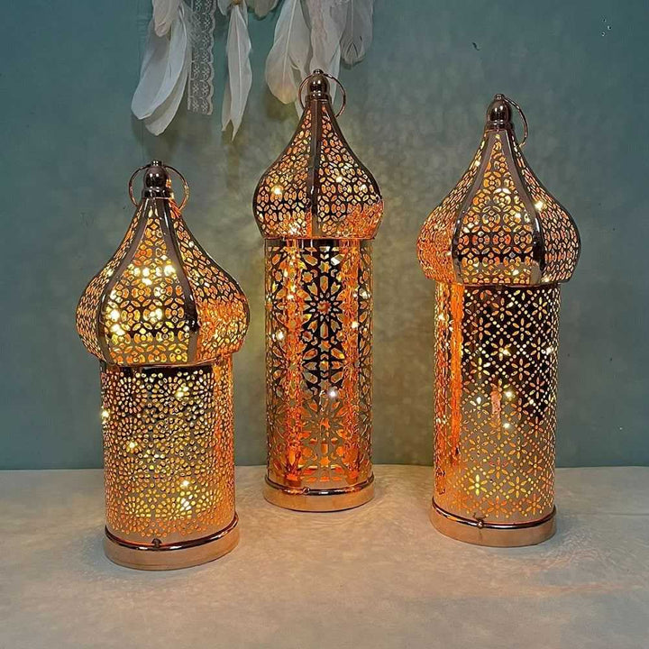 1PC Moroccan Golden Hollow Iron Lantern Ramadan Home Decoration Light Ornaments Gold Lanterns Moroccan Home Crafts Decoration