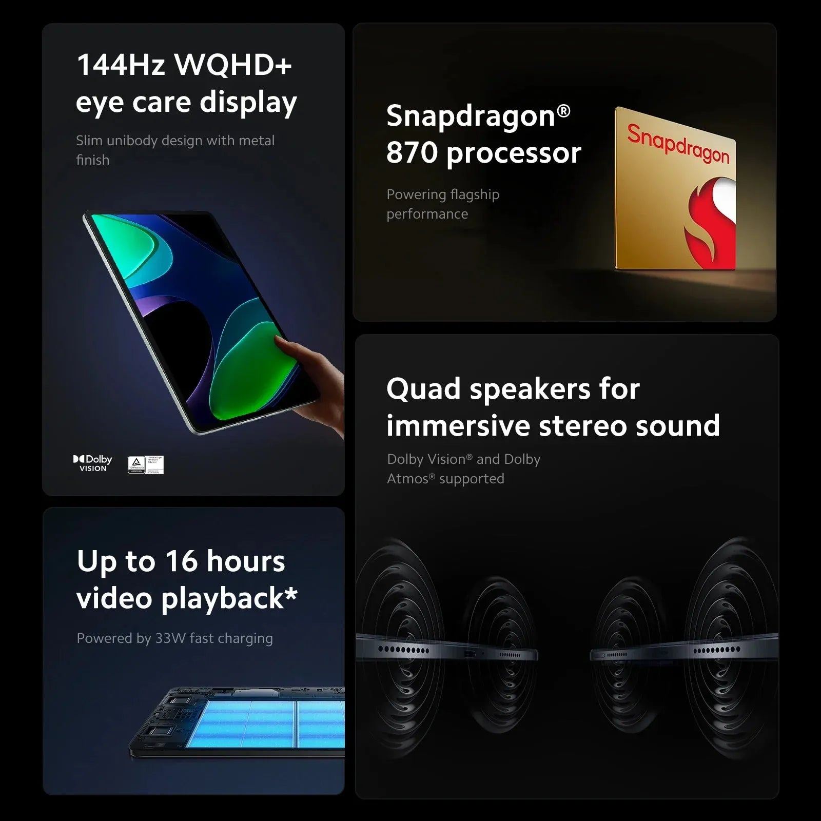 Global Version Xiaomi Pad 6 Snapdragon® 870 Tablet 33W Fast Charging 13MP Camera 8840mAh 144Hz 11" WQHD+Eye Care Display