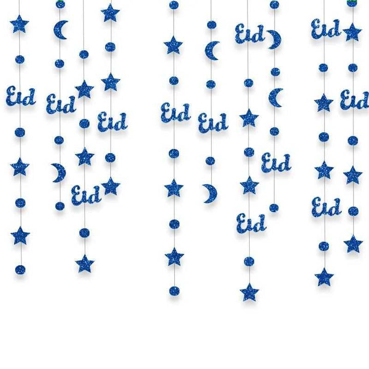 Glitter Paper Gold Star Moon Garlands Streamer Eid Mubarak Hanging Ornaments Ramadan Kareem Decor Banner Muslim Party Supplies