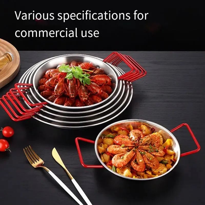 Stainless Steel Seafood Plate Thickened Paella Paella Pan Pan with Two Ears Red Handle TrayPaella Pan, Stainless Steel Risotto P