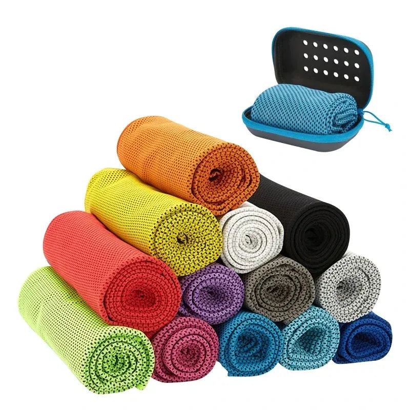 Sports Towel 100% Polyester Fiber Cold Feeling Towel Silicone Sleeve Compressed Cooling Sweat Absorption Quick Drying Cold Towel