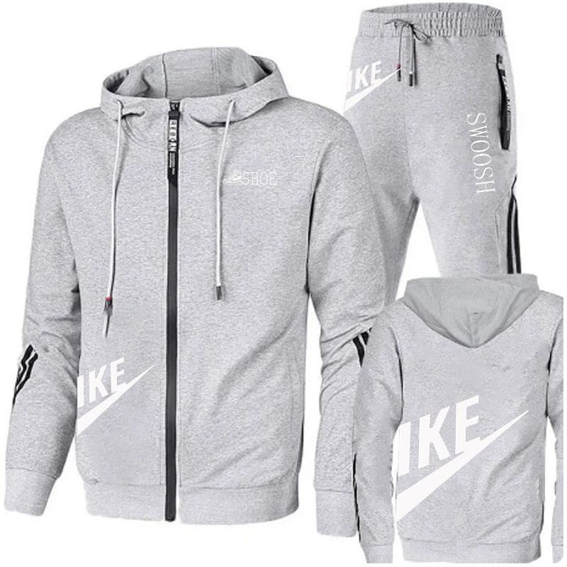 Men's two-piece set + sweatpants, printed brand zipper