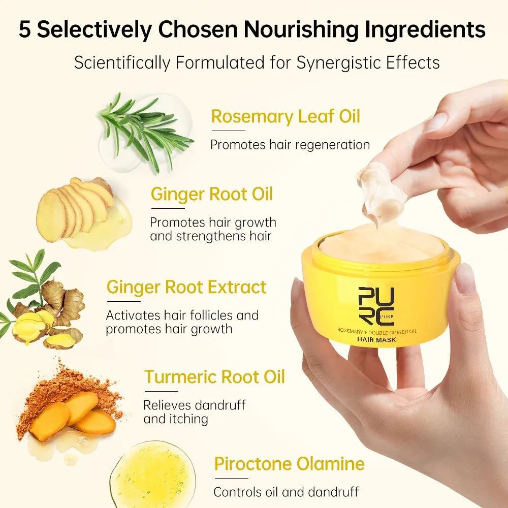 PURC Ginger Hair Mask Rosemary Oil Hair Loss Treatment Smoothing Soft Repair Damaged Hair Care Products