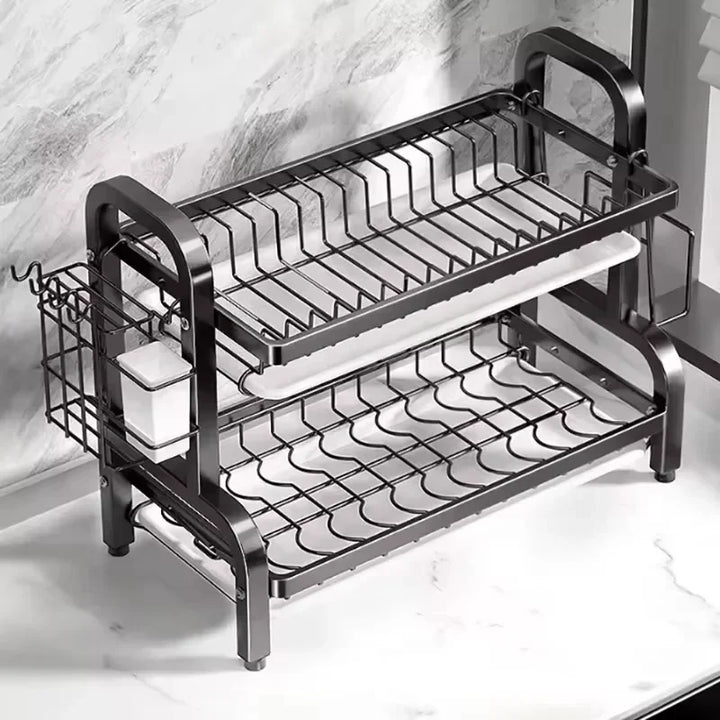 NEW Drying Rack 3-Tier Compact Kitchen Dish Rack Drainboard Set Large Rust-Proof Dish Drainer with Utensil Holder Kitchen Racks