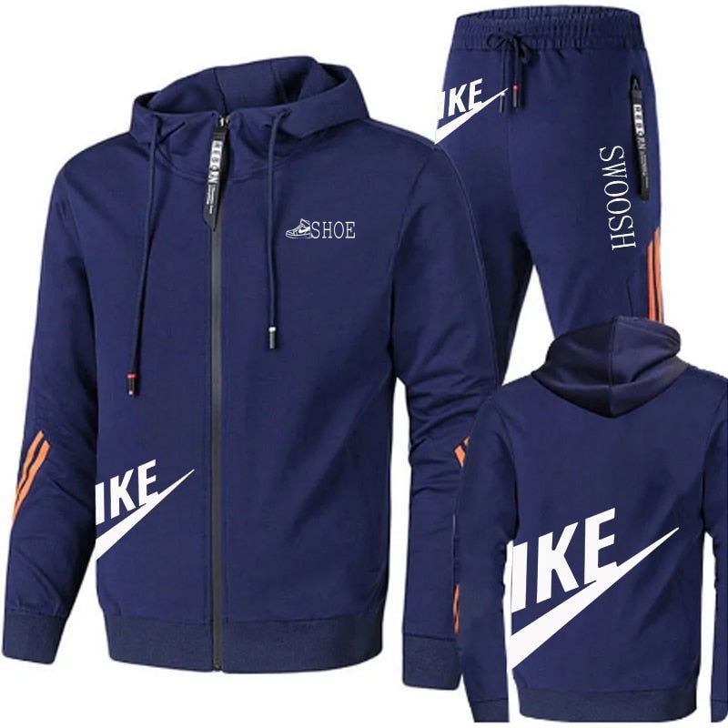 Men's two-piece set + sweatpants, printed brand zipper