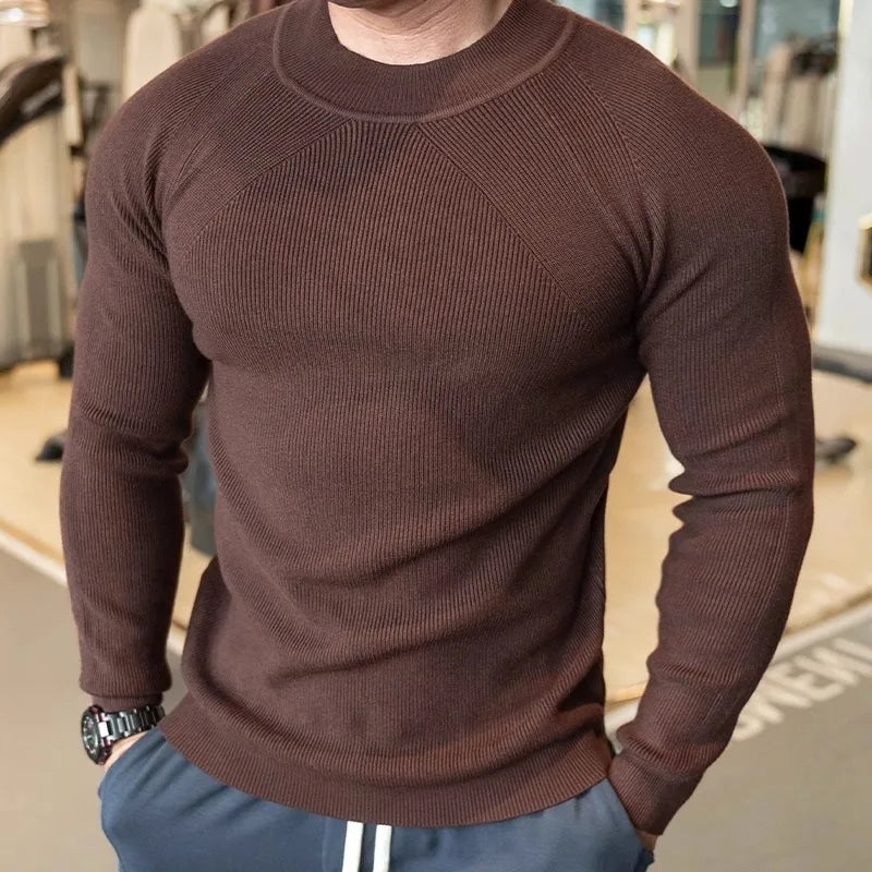 2025 Spring Autumn Casual Slim Bottoming Tees Mens Trendy Solid Color Long Sleeve Crew Neck Sweaters For Men Fashion Jumper Tops