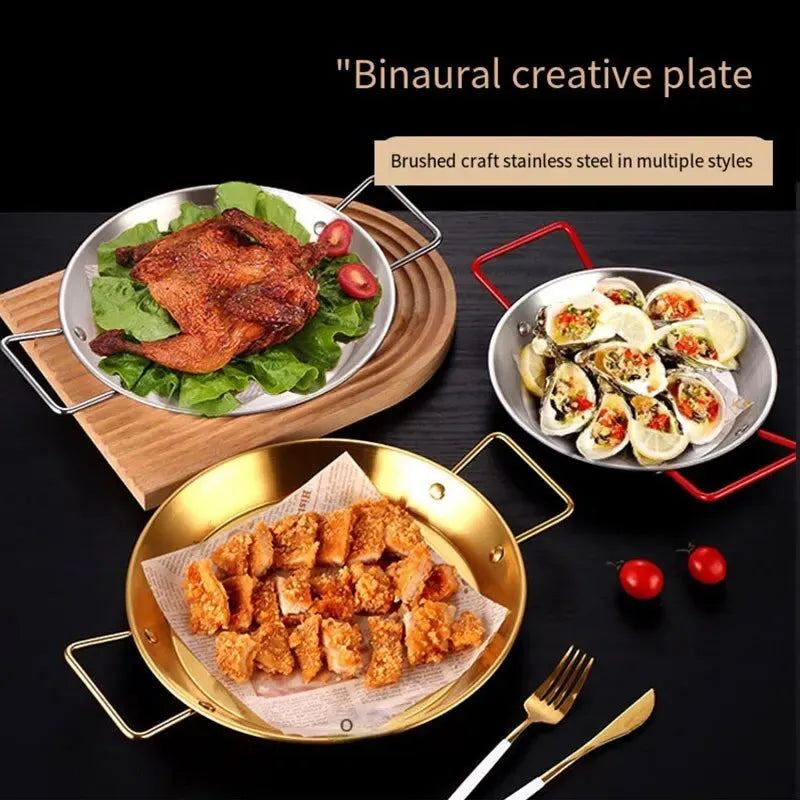 Stainless Steel Seafood Plate Thickened Paella Paella Pan Pan with Two Ears Red Handle TrayPaella Pan, Stainless Steel Risotto P
