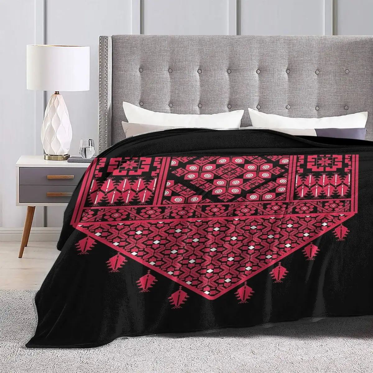Palestinian Tatreez Cross Stitch Embroidery Art Arabic Blanket Palestine Travelling Flannel Throw Blanket Super Warm Bedspread