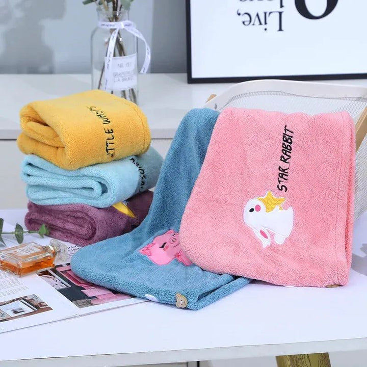 Microfiber Towel Hair Towel Bath Towels For Adults Women Home Embroidered Daisy Animal Coral Velvet Shower Cap Dry Hair Cap 1pc