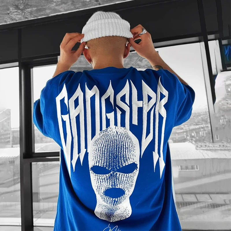 Gangster Printing Mens T-shirts 2025 Spring Summer Casual Short Sleeve O Neck Loose Tees For Men Clothes Streetwear Fashion Tops